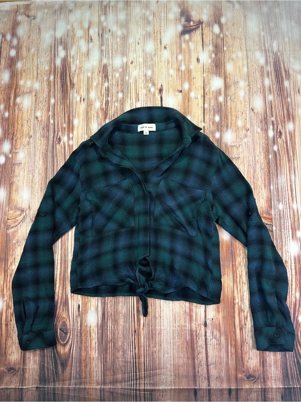 Cloth & Stone Sapphire Plaid Tie Front Shirt Green Blue Size XS - Picture 1 of 12